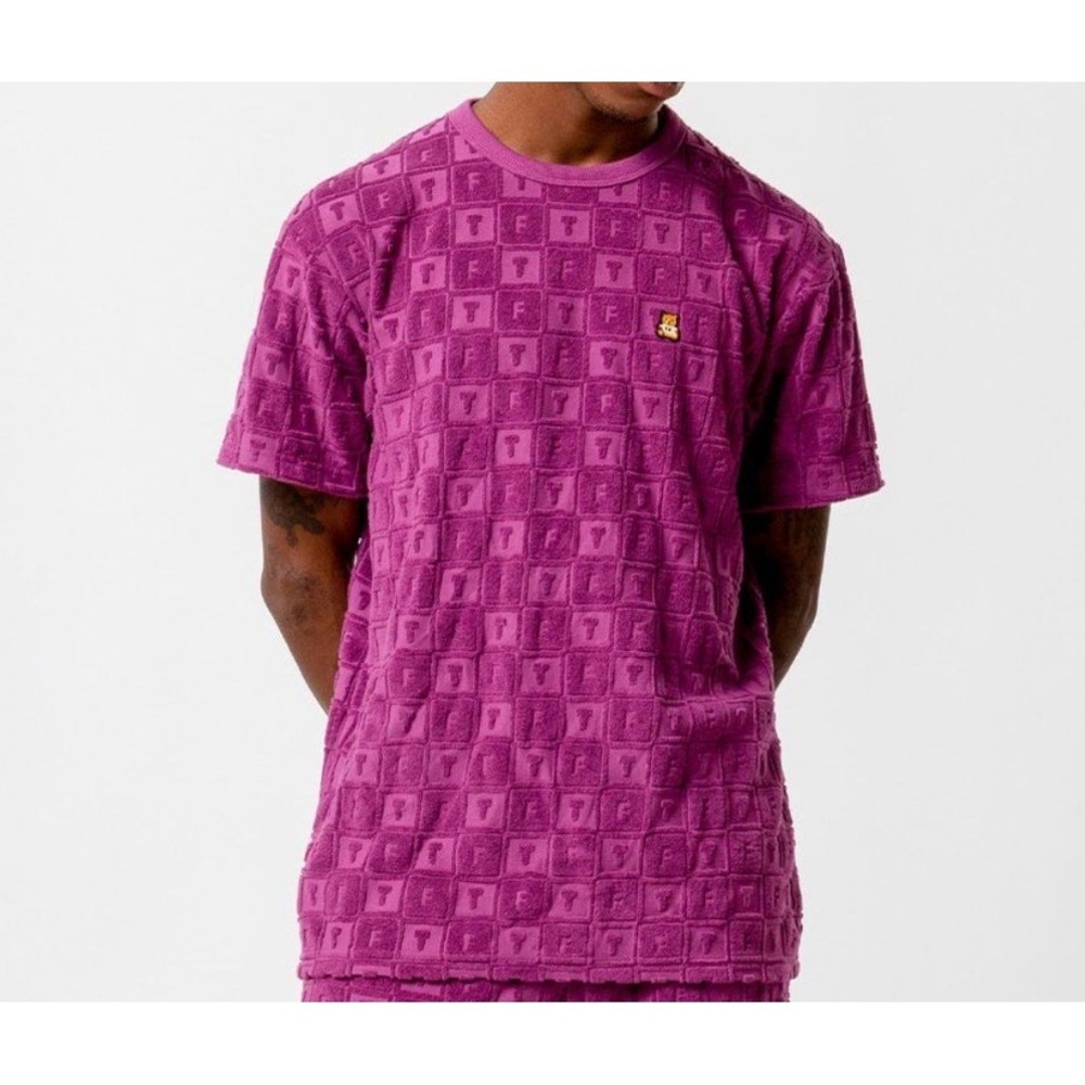 Teddy Fresh Pink Crewneck Terry Cloth Jacquard‎ Tee Shirt Large Checker Block